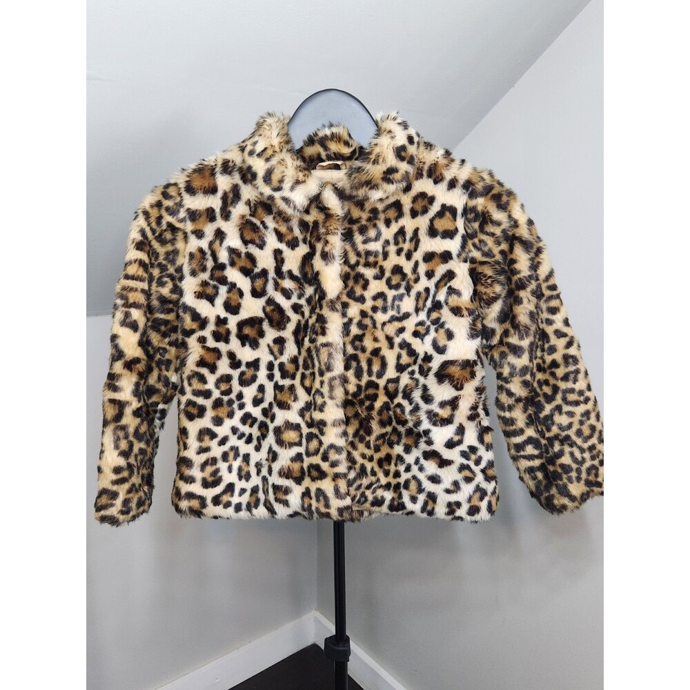J. McLaughlin Kids Leopard Print Faux Fur Pea Coat - Cream, Brown, Black